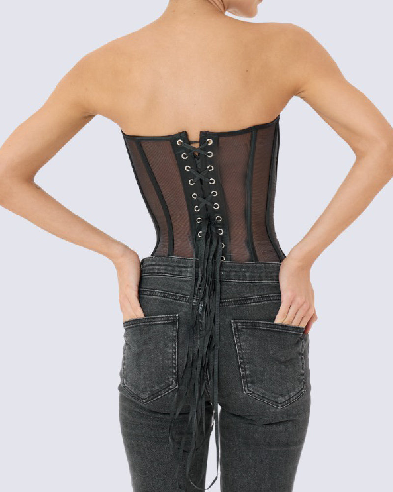 Corsés de malla transparente para mujer, estilo vintage, ajustados y sensuales, tipo overbust