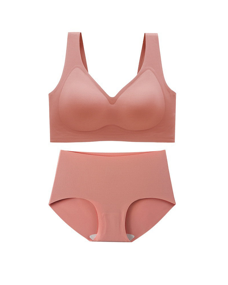 Conjunto de Ropa Interior Femenina Sin Aros Sin Costuras Ultra Cómoda Sostenes Diarios con Panties de Cintura Alta