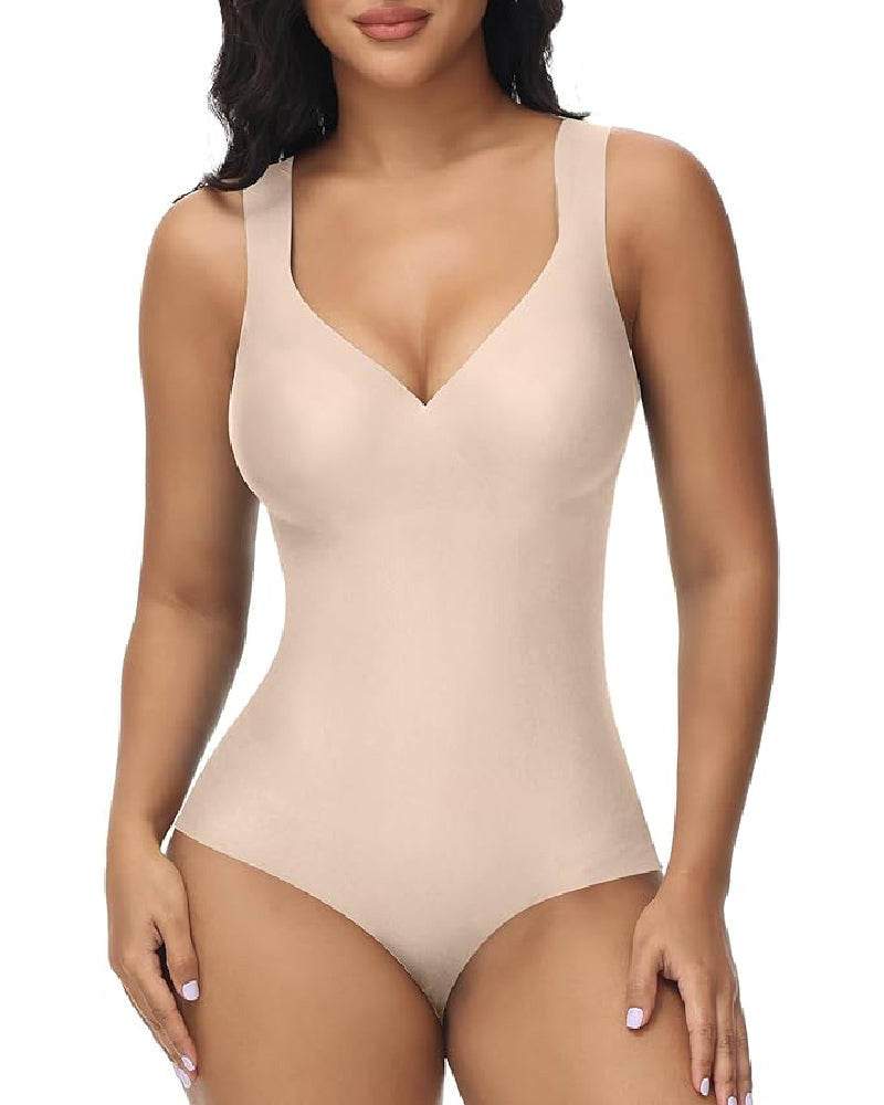 Shapshe® Body de Verano Sin Costuras de Seda Helada para Mujer con Control de Abdomen, Compresión y Escote en V