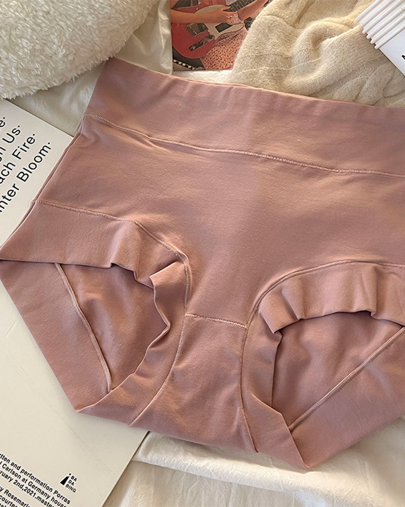 Calzones Femeninos de Algodón de Fibra Larga, Sólidos, de Cintura Alta con Control de Abdomen