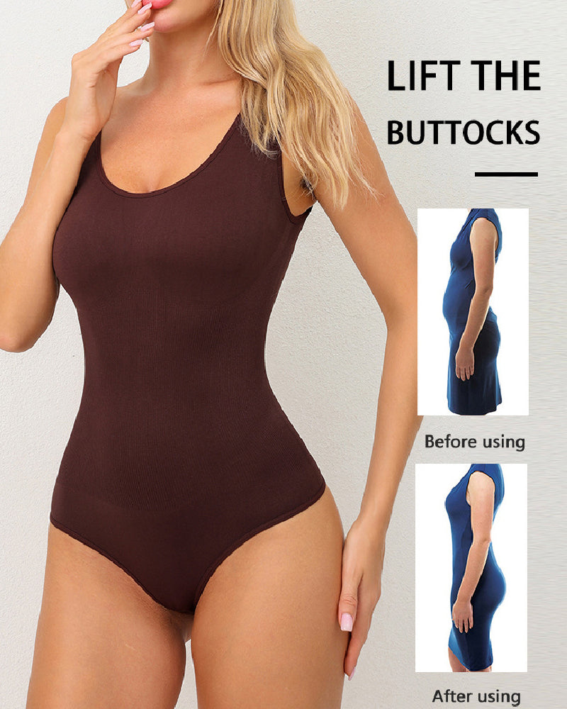 Camiseta tipo body moldeadora con control abdominal, escote en U y tanga