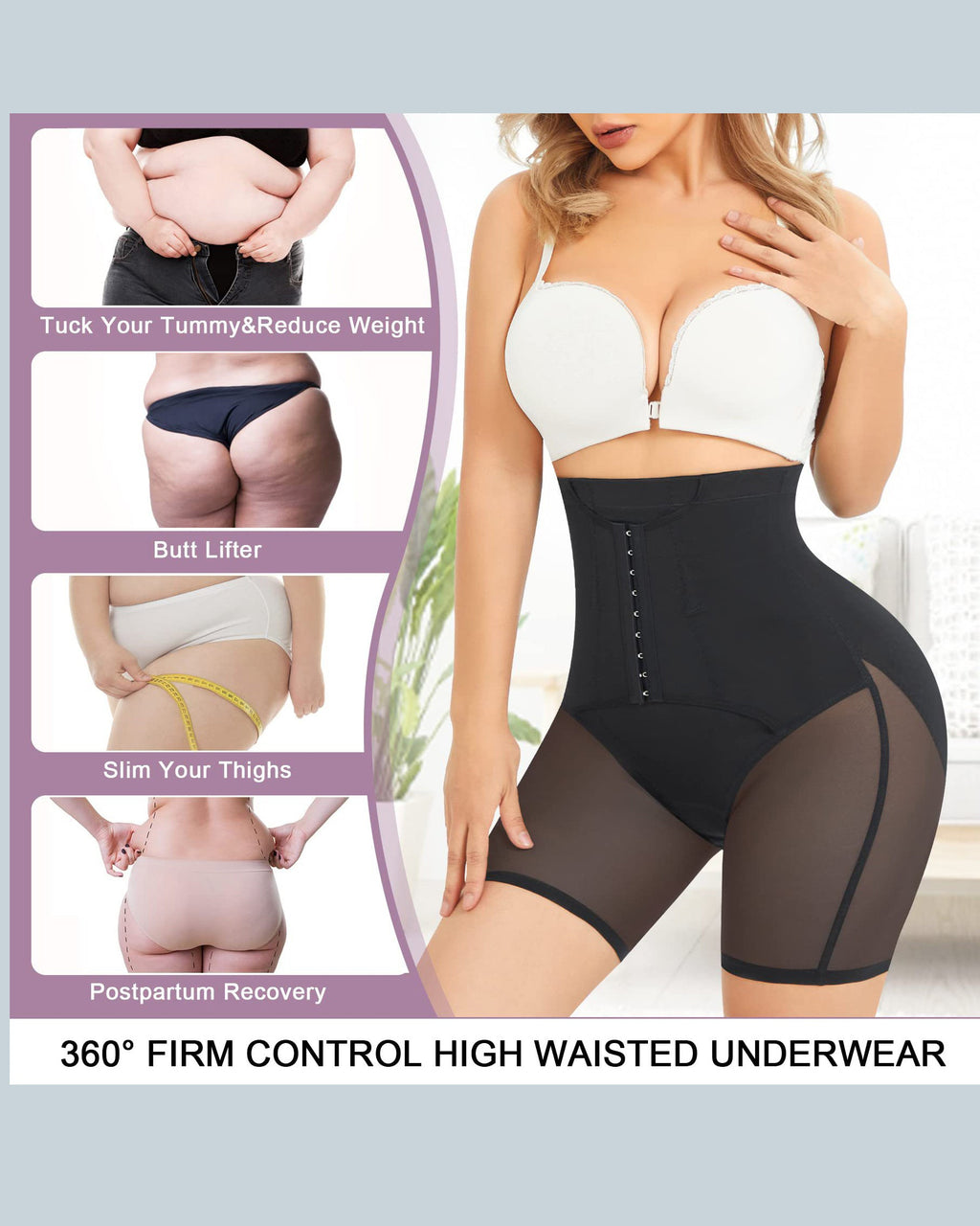 Shorts Faja de Control Abdominal Doble, Cintura Alta, Levanta Glúteos y Moldeador de Muslos