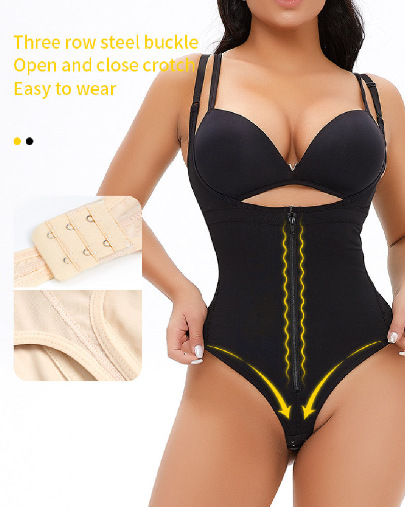 Moldeador de Cuerpo para Mujer con Control de Abdomen, Escote Abierto, Cierre de Cremallera, Tanga y Tallas Grandes