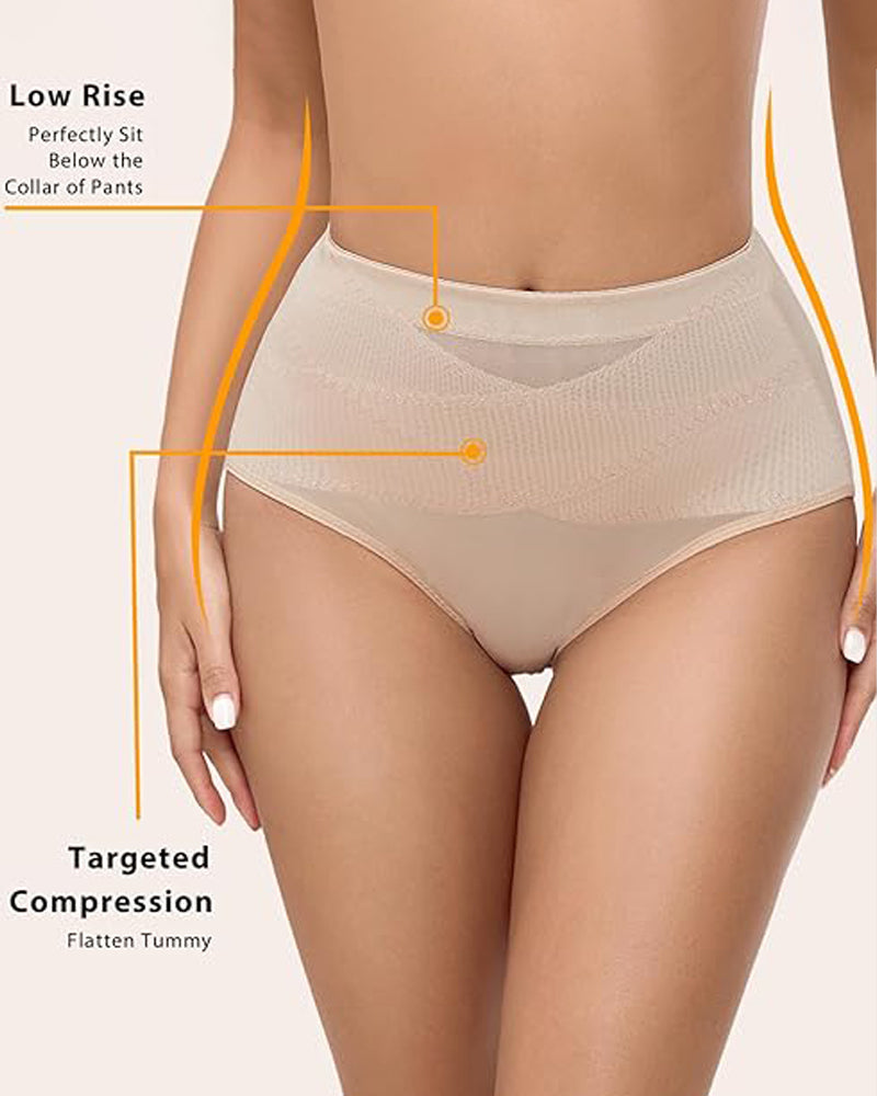 Ropa interior moldeadora de compresión cruzada de talle medio con malla y control de abdomen