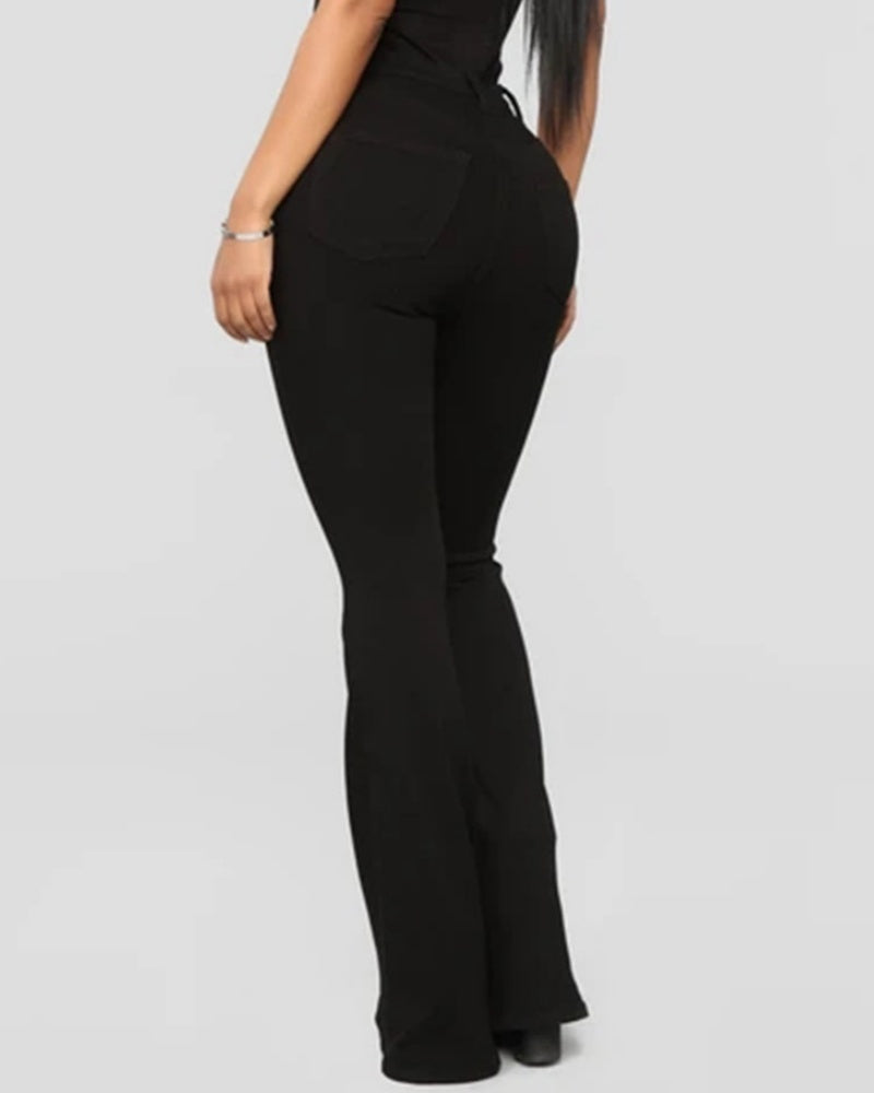Jeans de Moda de Cintura Alta, Levanta Caderas, Ajustados y Acampanados Lavados