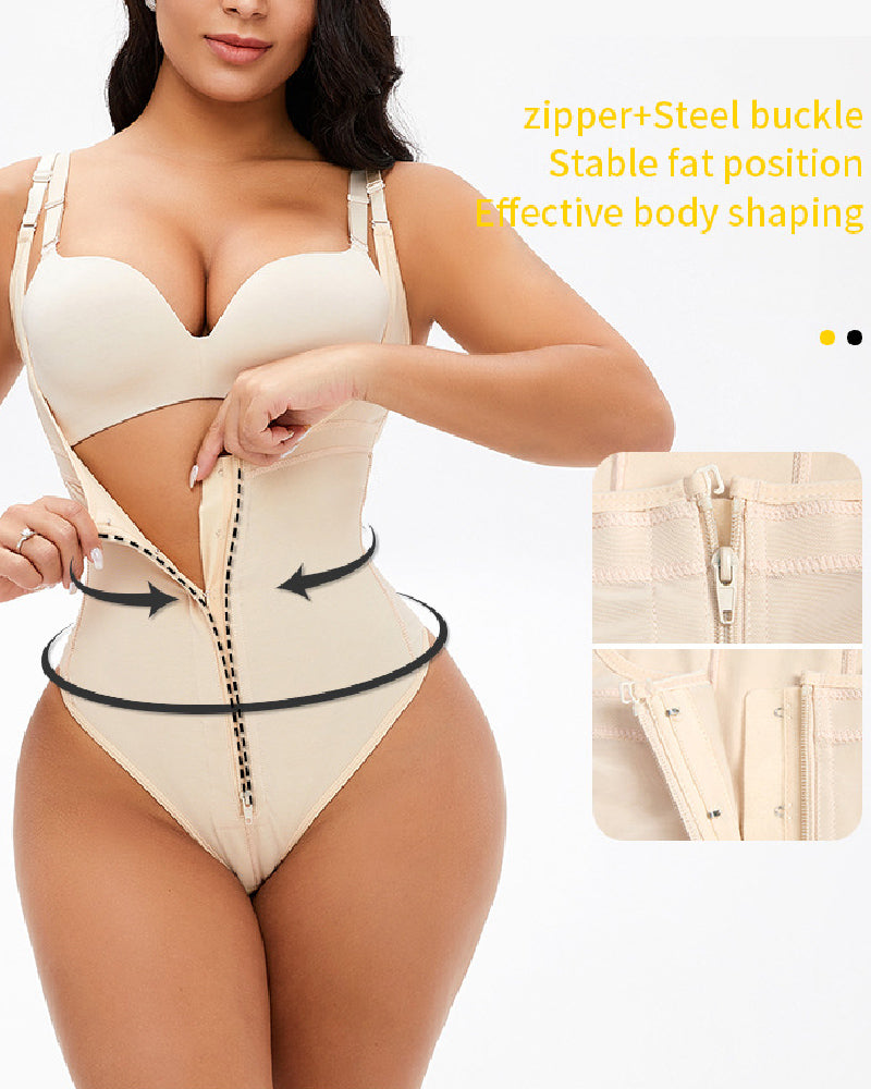 Moldeador de Cuerpo para Mujer con Control de Abdomen, Escote Abierto, Cierre de Cremallera, Tanga y Tallas Grandes