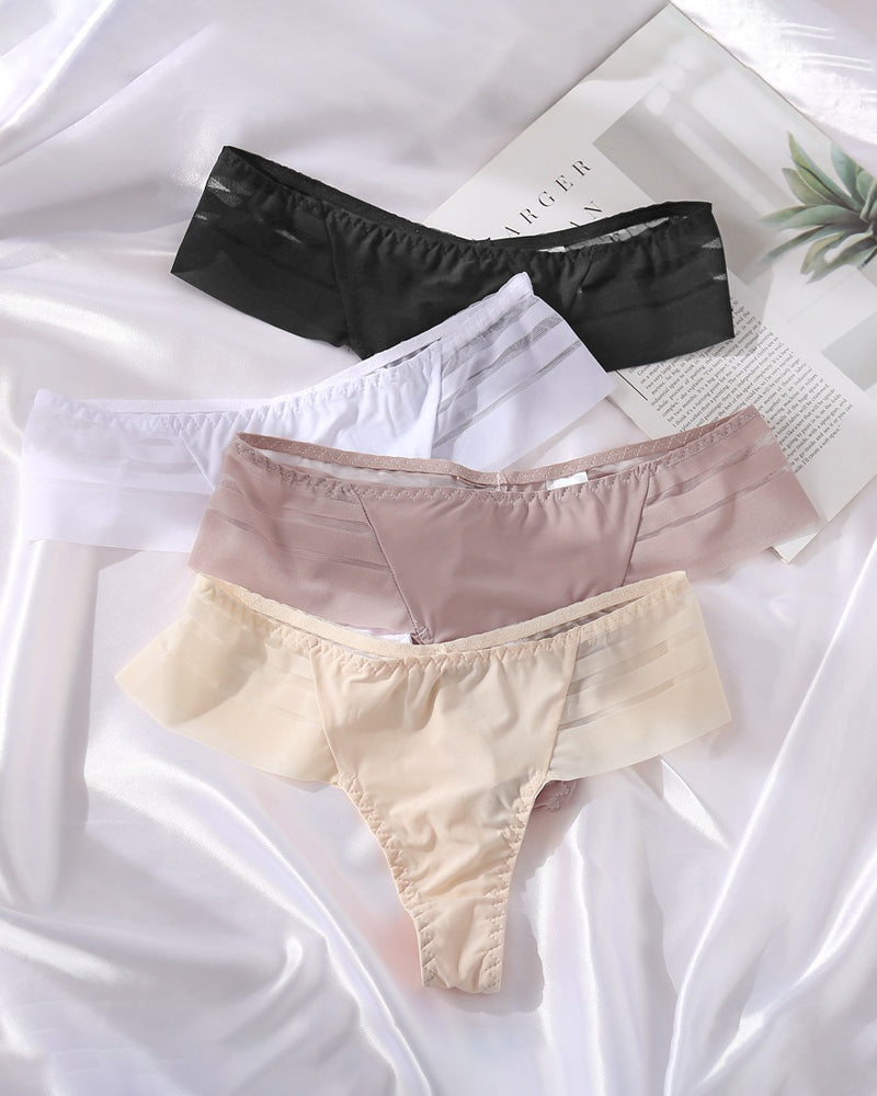 Bragas Sexys de Seda Helada a Rayas para Mujer, Sin Costuras, de Cintura Baja y Transpirables, Tanga