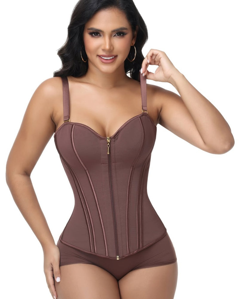 Shapshe® Fajas Colombianas Corset Top con Cierre Estampado de Leopardo