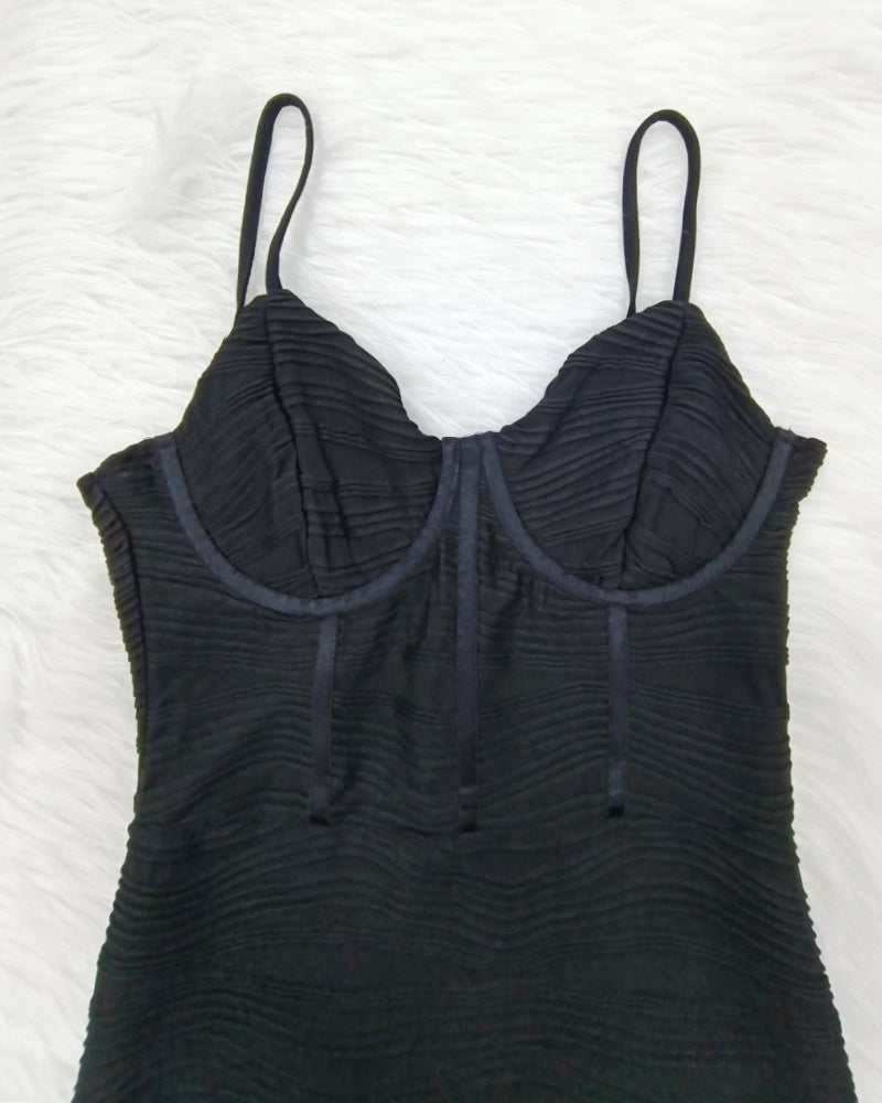 Vestido Midi Ajustado con Corset Fruncido y Tirantes Finos para Mujer