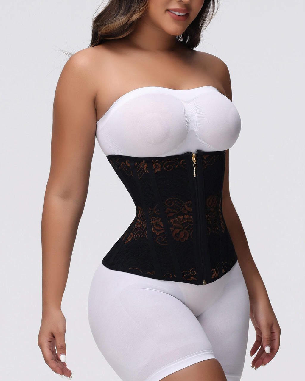 Shapshe® Corset Underbusto de Entrenamiento para Cintura con Ballenas de Acero Jacquard y Cierre de Cremallera