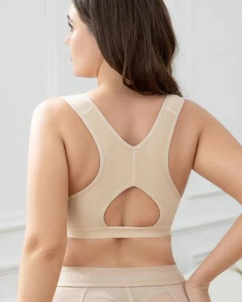 Shapshe® Sujetador Deportivo para Mujer Beige con Cierre Frontal, Tirantes Ajustables y Sin Aros