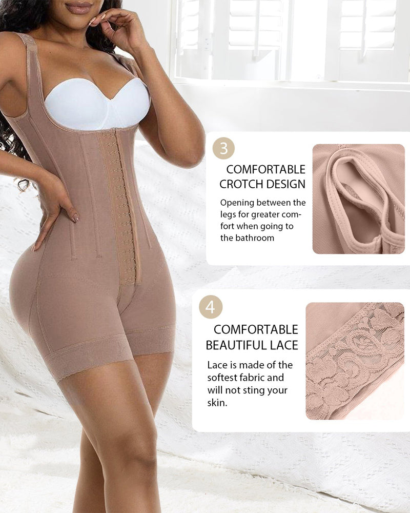 Shapshe® Faja Moldeadora de Alta Compresión con Escote Abierto, Body Adelgazante con Ganchos y Control de Abdomen