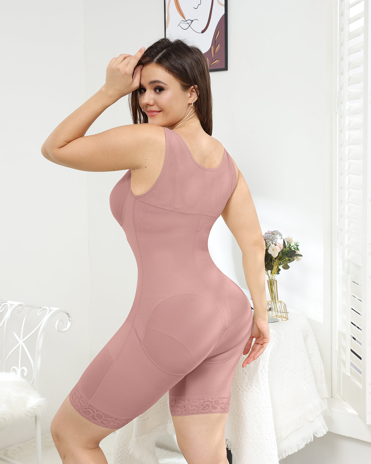 Shapshe® Faja Corporal Completa Rosybrown para Mujeres Postparto con Cierre de Ganchos