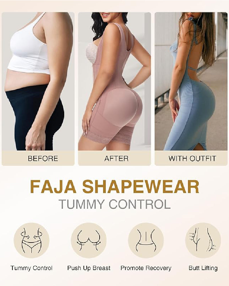 Shapshe® Faja de Alta Compresión con Cremallera Frontal hasta Media Muslo