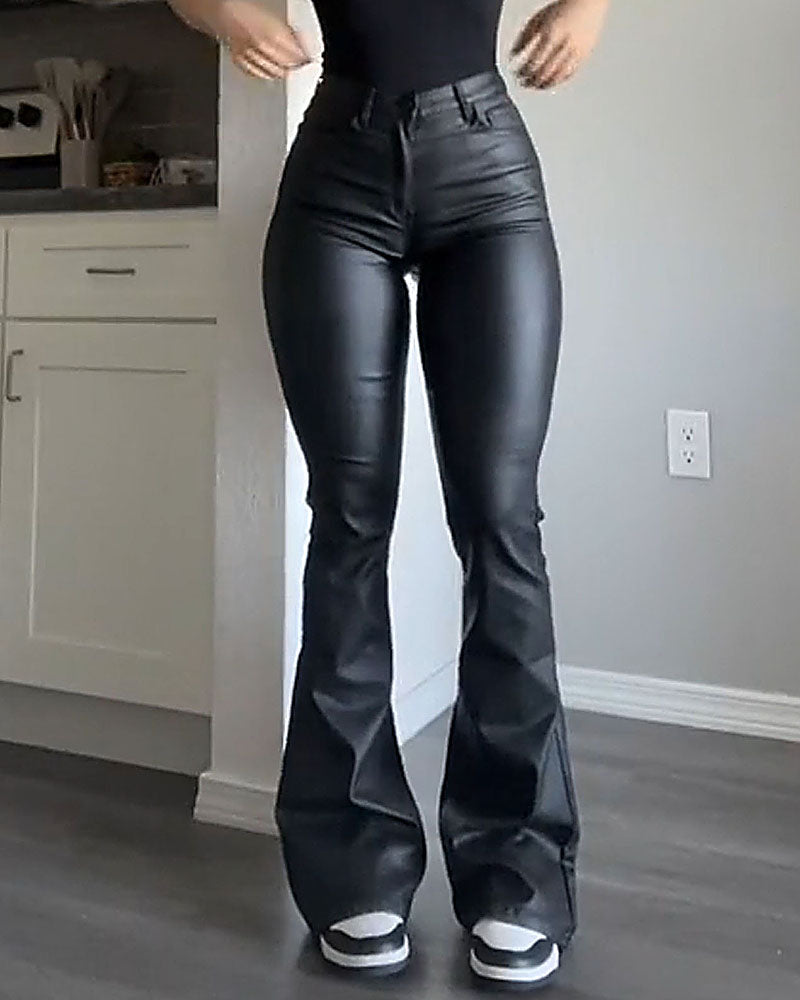 Pantalones de cuero acampanados ajustados de cintura alta estilo urbano a la moda Shapshe®