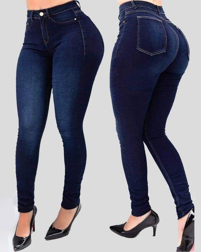 Jeans ajustados moldeadores elásticos de tiro alto para mujer con efecto push up