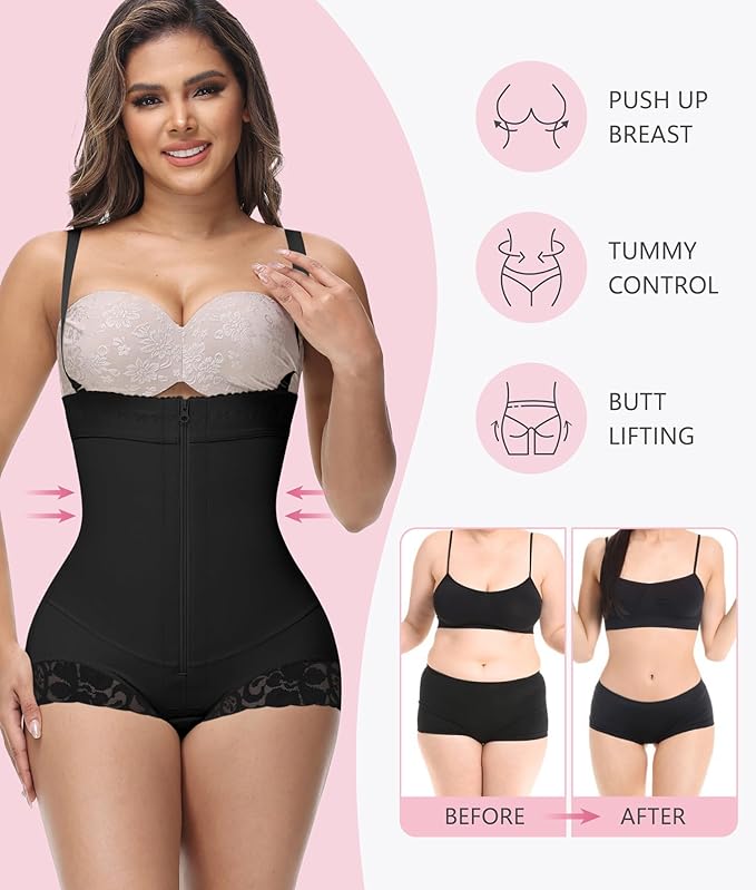 Shapshe® Fajas Colombianas Moldeadoras con Cremallera, Control de Abdomen, Abrir en el Busto, Prenda de Compresión Shapewear