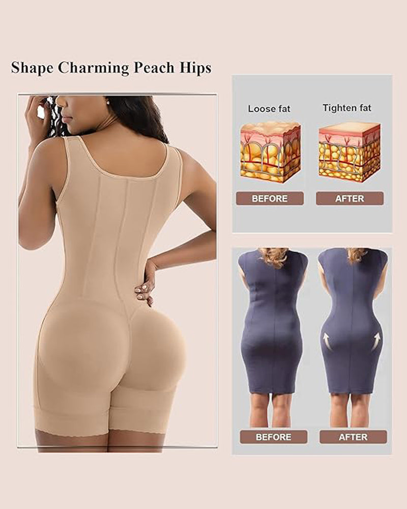 Shapshe® Faja Moldeadora de Alta Compresión con Escote Abierto, Body Adelgazante con Ganchos y Control de Abdomen