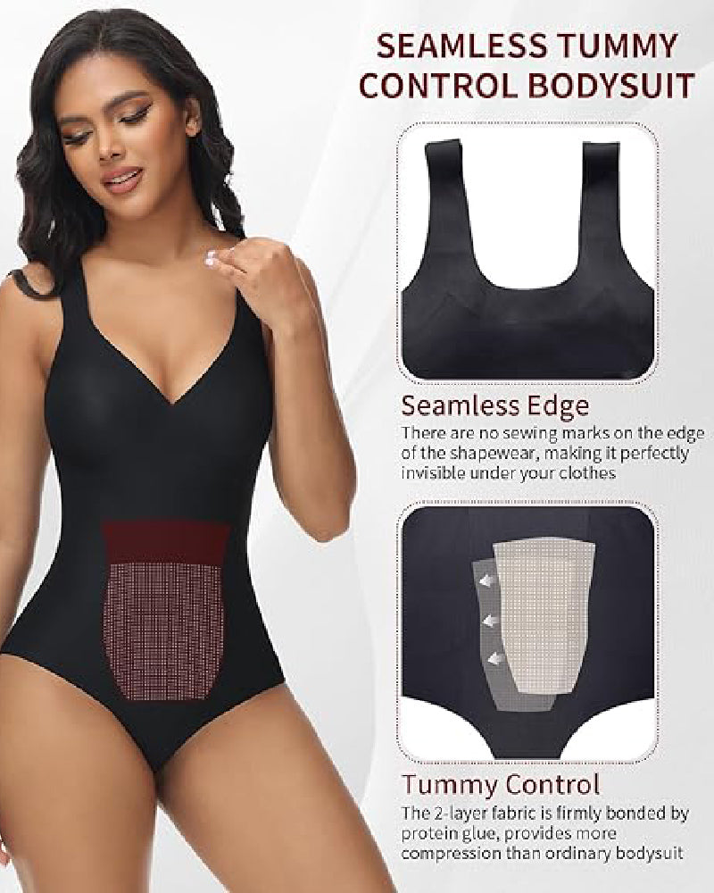 Shapshe® Body de Verano Sin Costuras de Seda Helada para Mujer con Control de Abdomen, Compresión y Escote en V