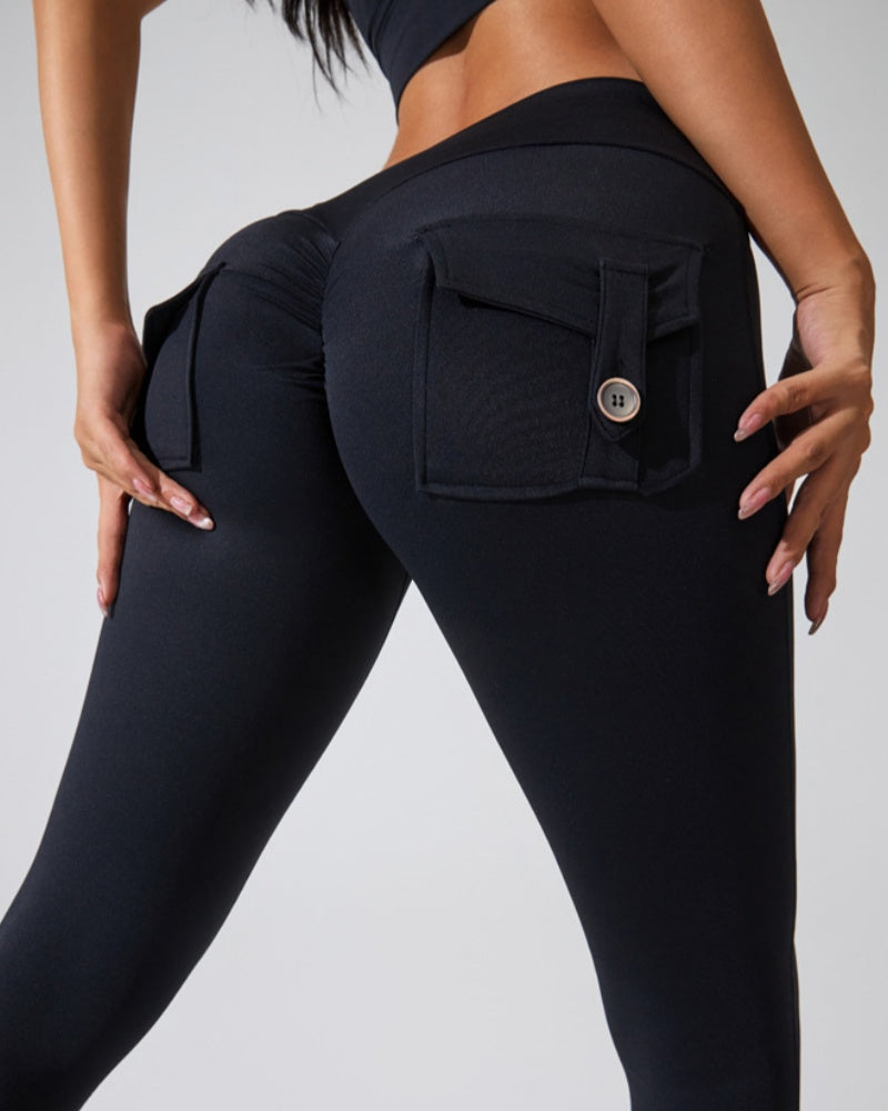 Leggings Deportivos Melocotón con Bolsillos Cargo