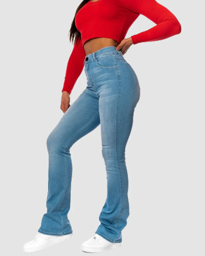 Jeans ajustados de tiro alto con stretch y corte acampanado