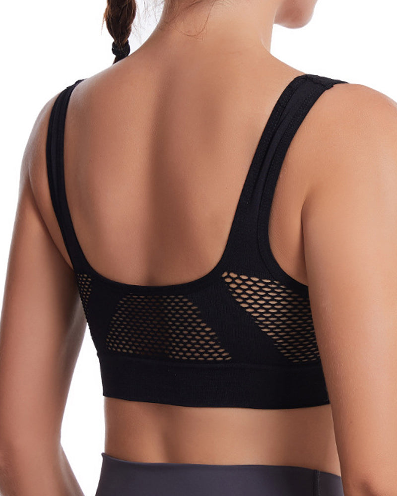 Top deportivo para mujer, transpirable, con soporte alto, diseño calado y anti-flacidez, sujetador para yoga