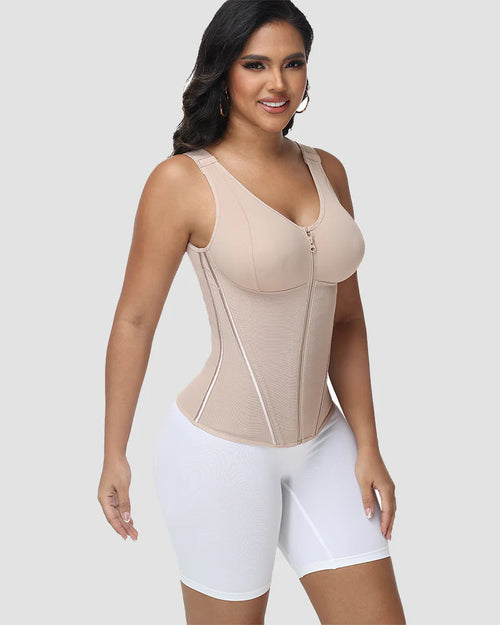 Chaleco Corset Shapshe® con Sostén Acolchado, Cremallera Frontal, Faja Moldeadora de Cintura