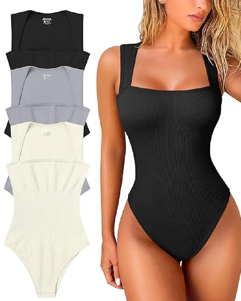 Shapshe® Body sin Mangas de Punto Acanalado Sin Costuras con Cuello Cuadrado y Control de Abdomen