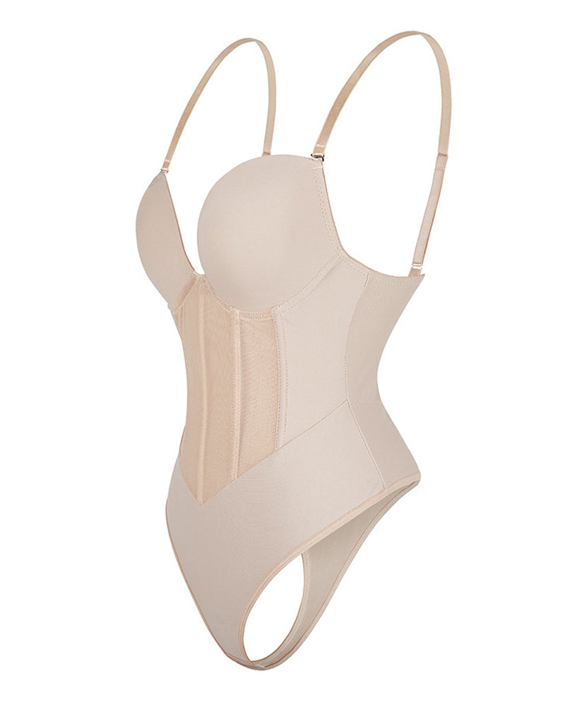Corsé Sexy de Malla Moldeadora Body Sin Espalda con Tanga y Sostén Incorporado