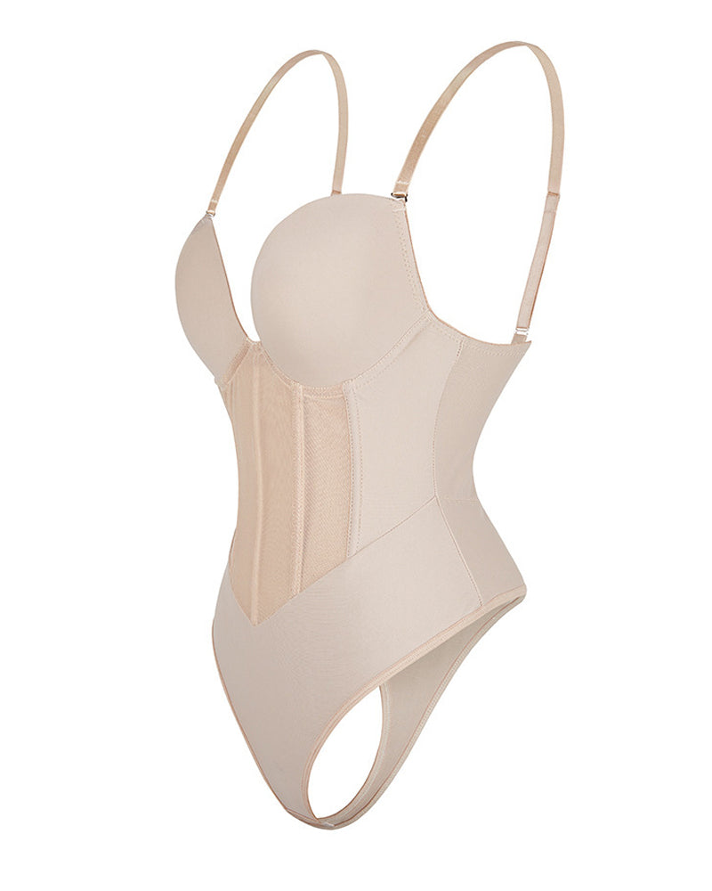 Corsé Sexy de Malla Moldeadora Body Sin Espalda con Tanga y Sostén Incorporado