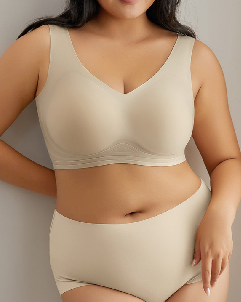 Conjunto de Ropa Interior Femenina Sin Aros Sin Costuras Ultra Cómoda Sostenes Diarios con Panties de Cintura Alta