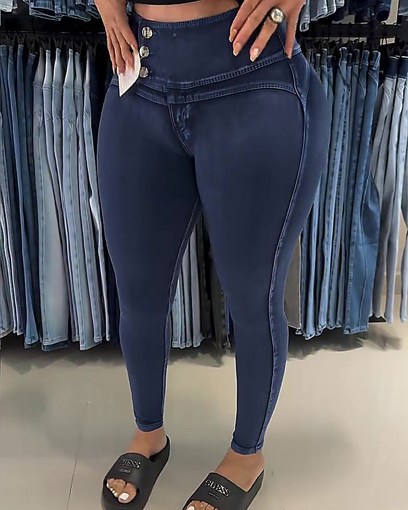 Jeans Colombianos Ajustados Shapshe® de Cintura Alta con Botones Laterales y Levantacola