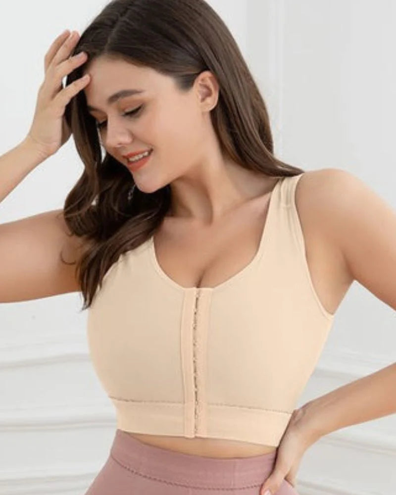 Shapshe® Sostén Deportivo Beige para Mujer, con Cierre Frontal, Sin Aros, Acolchado y Soporte para Entrenamiento