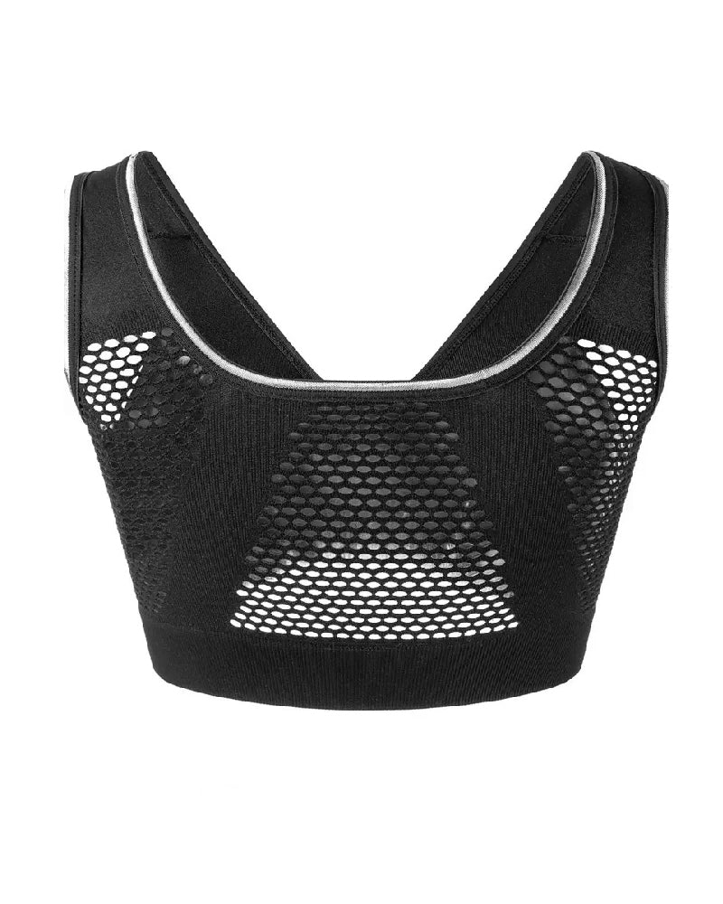 Sostén Deportivo Sin Aros para Mujer Talla Plus con Hebilla Frontal, Sólido, Transpirable y con Diseño Hueco