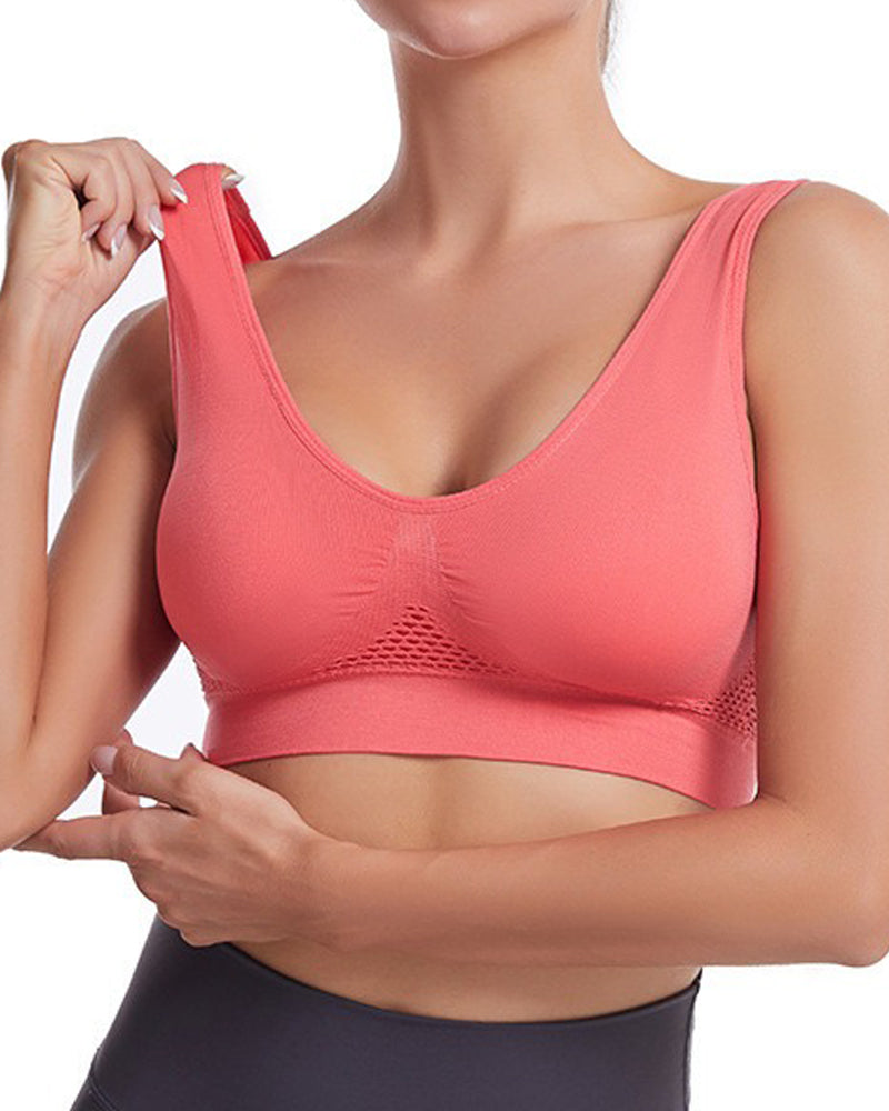 Top deportivo para mujer, transpirable, con soporte alto, diseño calado y anti-flacidez, sujetador para yoga
