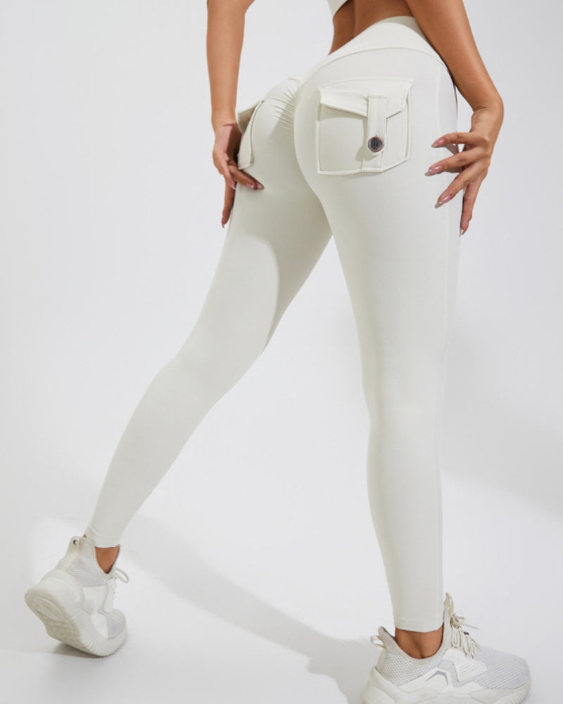 Leggings Deportivos Melocotón con Bolsillos Cargo