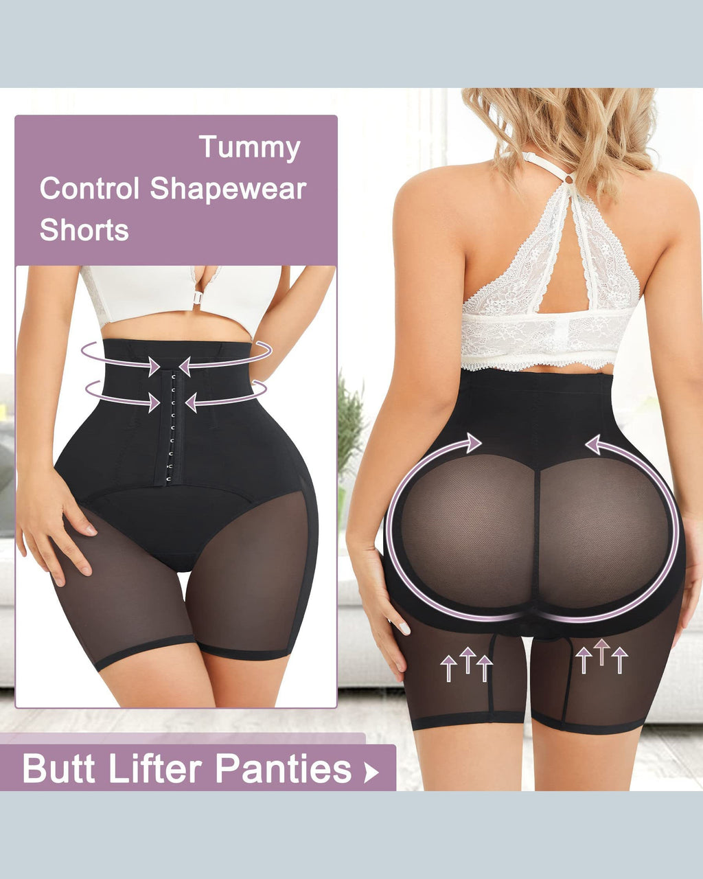 Shorts Faja de Control Abdominal Doble, Cintura Alta, Levanta Glúteos y Moldeador de Muslos