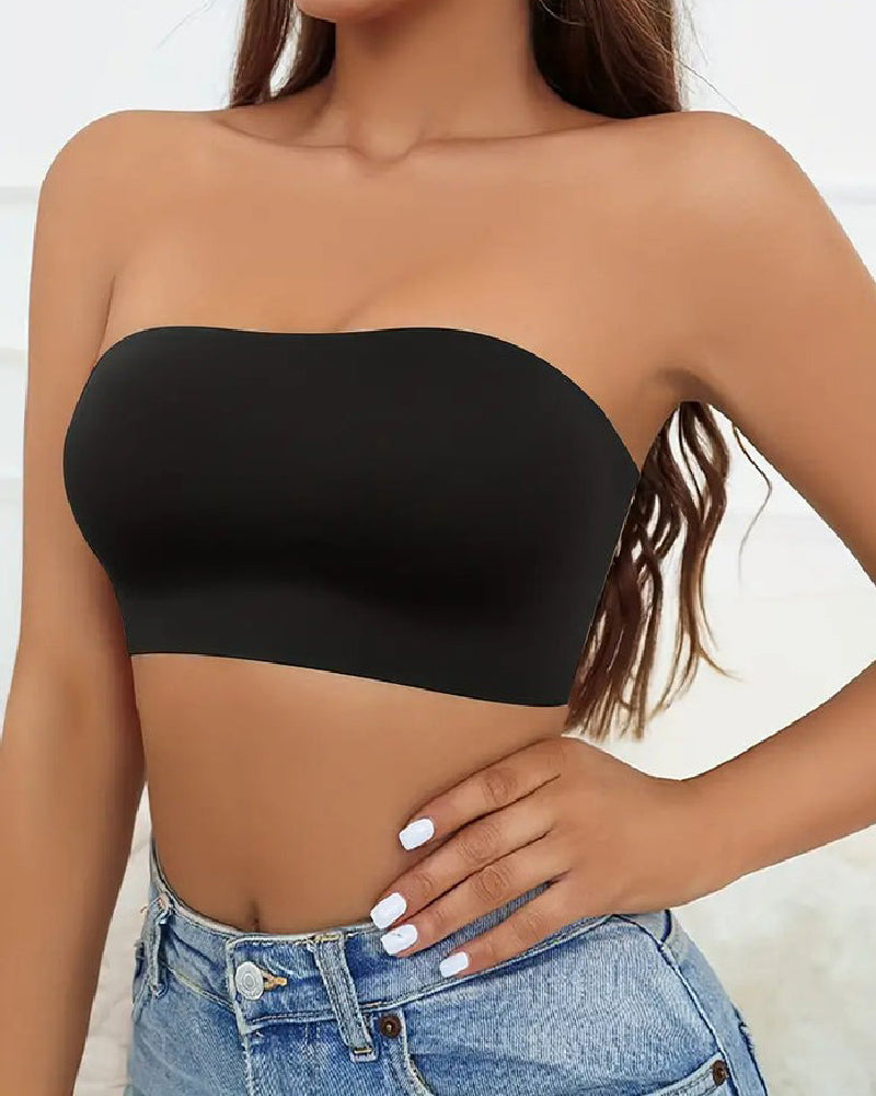 Bralette sin tirantes inalámbrico, tipo bandeau, sin costuras, elástico, sin relleno, push up