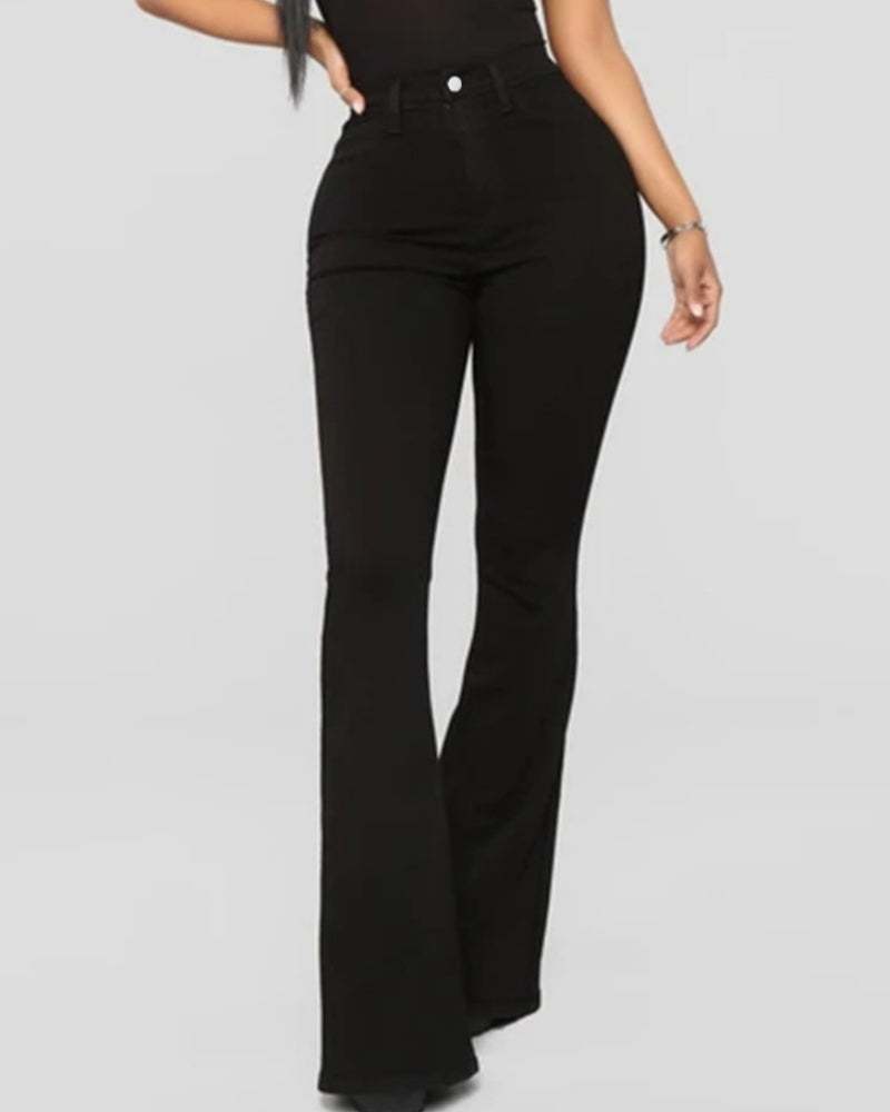Jeans de Moda de Cintura Alta, Levanta Caderas, Ajustados y Acampanados Lavados