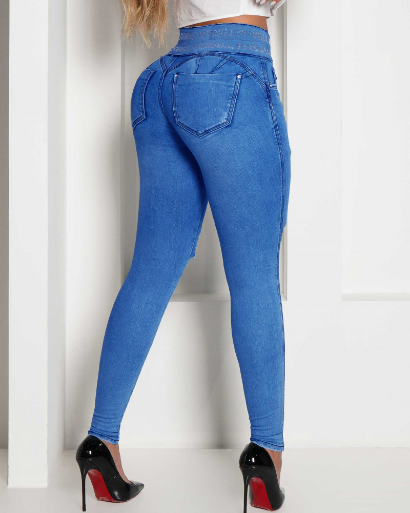 Jeans Skinny Rasgados de Cintura Alta Shapshe® que Realzan Glúteos y Aplanan el Abdomen