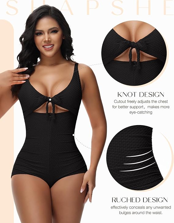 Shapshe® Traje de Baño Femenino con Control de Abdomen, Recorte, Nudo Frontal y Push Up Moldeador