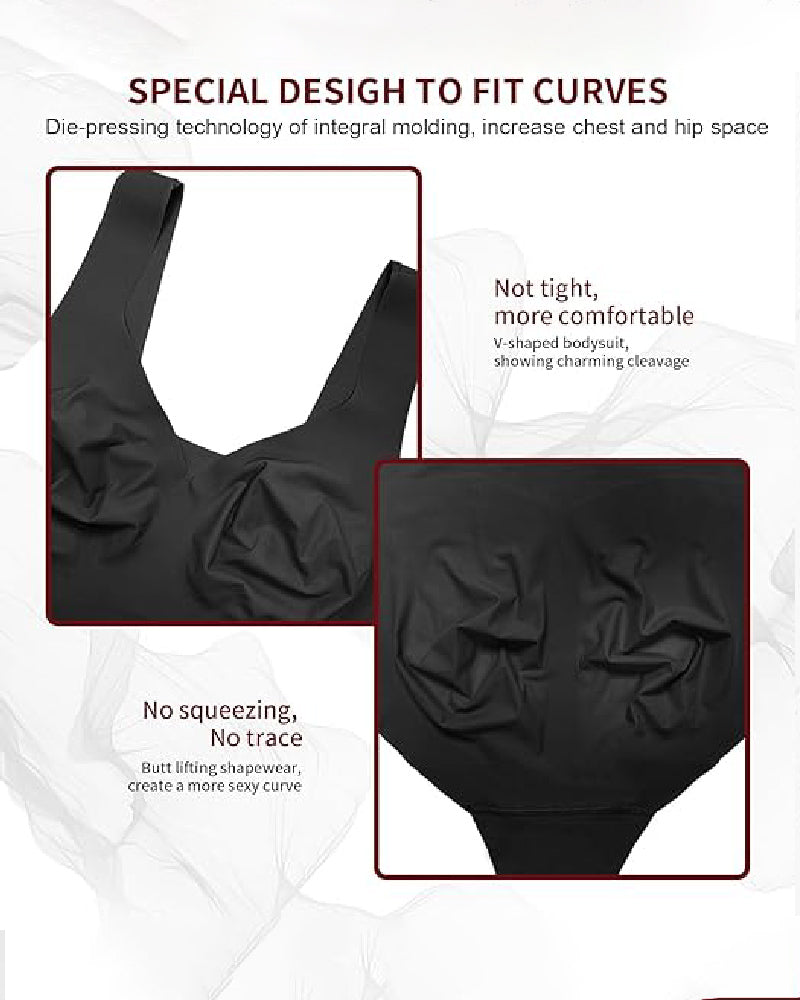 Shapshe® Body de Verano Sin Costuras de Seda Helada para Mujer con Control de Abdomen, Compresión y Escote en V
