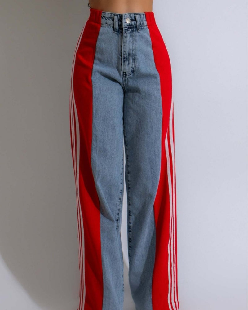 Jeans de tiro alto con paneles y 3 rayas anchos