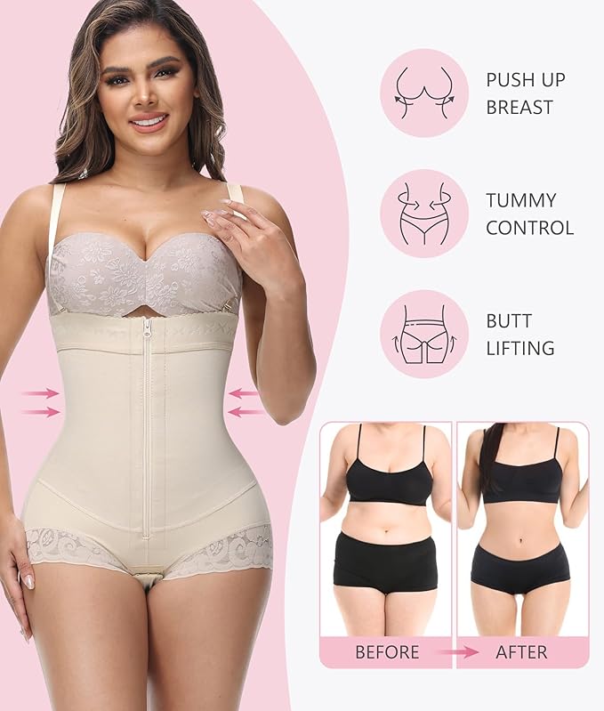 Shapshe® Fajas Colombianas Moldeadoras con Cremallera, Control de Abdomen, Abrir en el Busto, Prenda de Compresión Shapewear