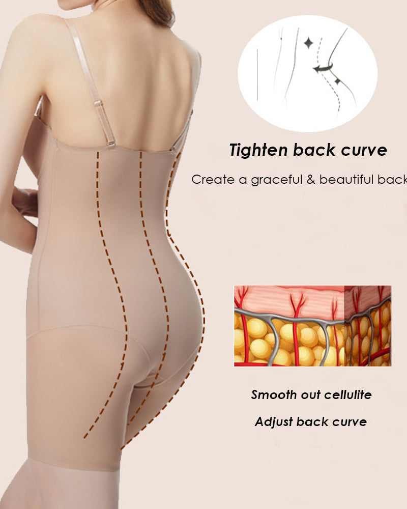 Body moldeador sin costuras hasta mitad del muslo, sin tirantes, con control de abdomen y sostén integrado