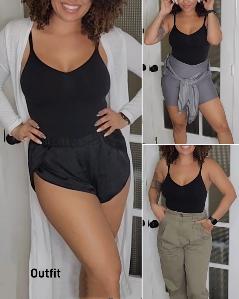 Top Body Shaper tipo Tank con Control de Abdomen, Sin Costuras, Cuello Redondo y Tanga