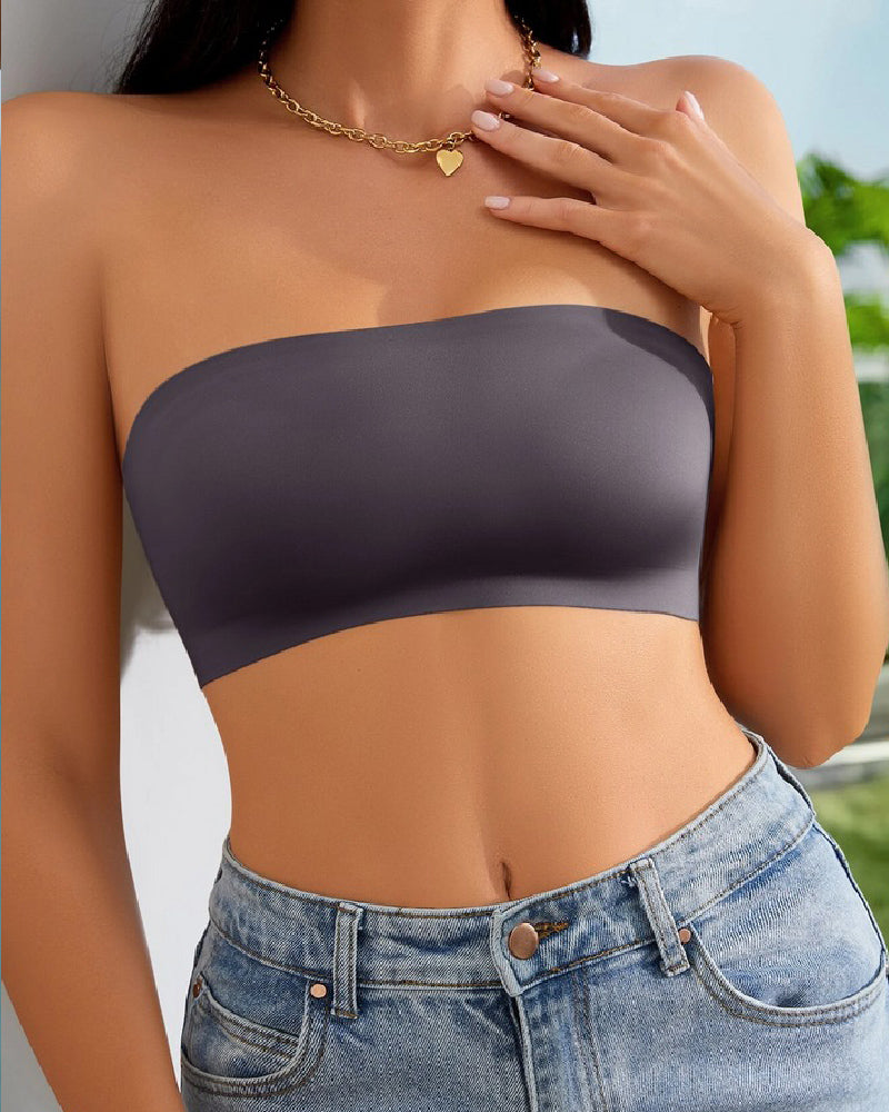 Bralette sin tirantes inalámbrico, tipo bandeau, sin costuras, elástico, sin relleno, push up