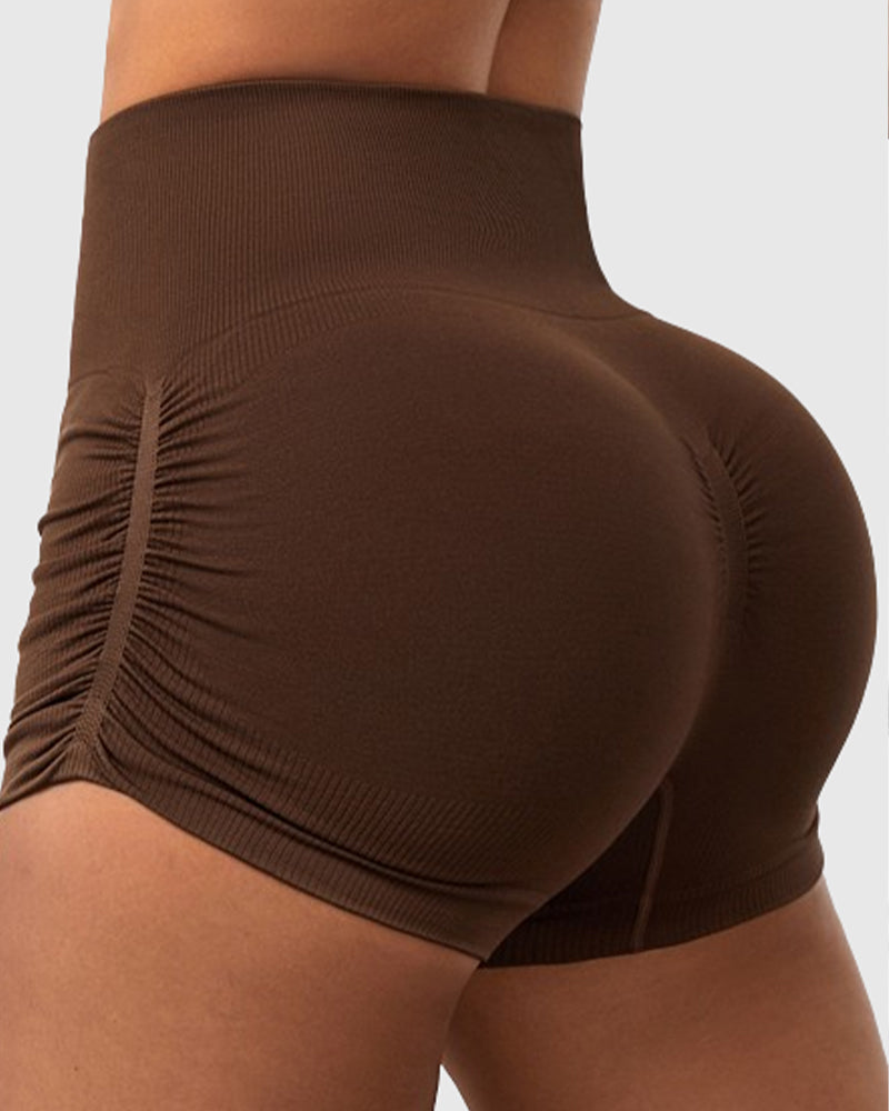 Shorts de Yoga de Cintura Alta con Cordón Lateral y Color Sólido Trenzado