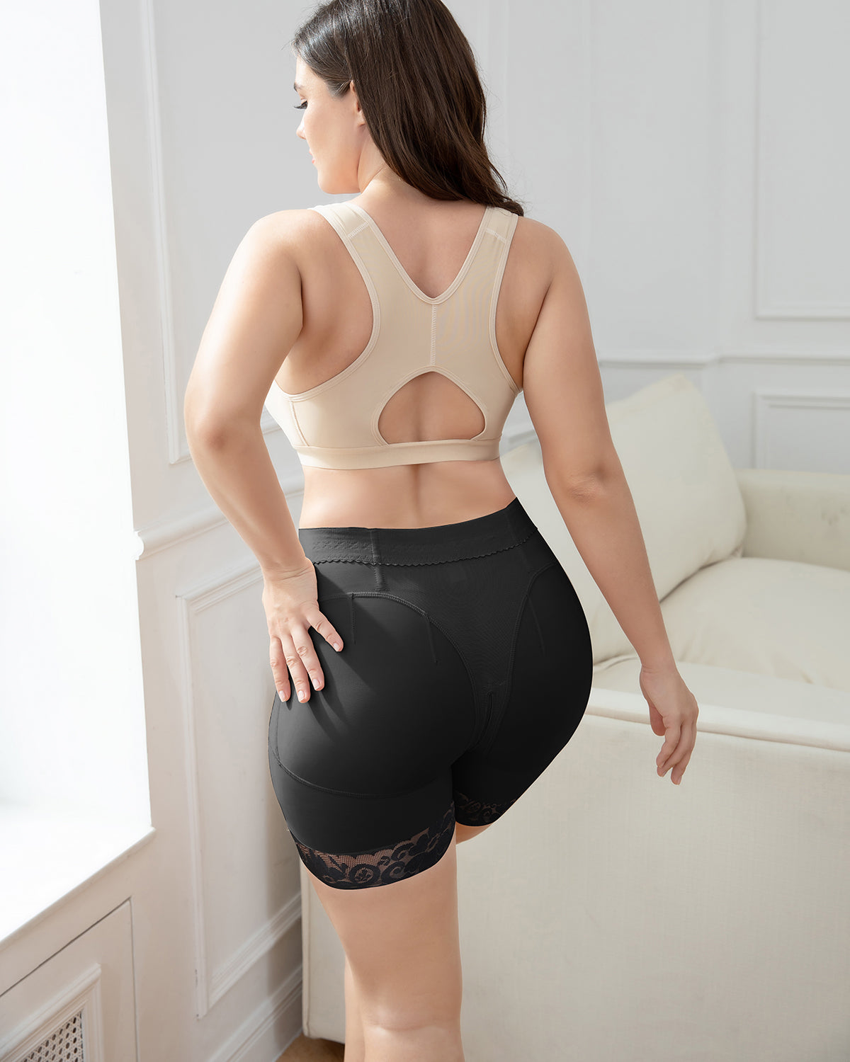 Shapshe® Shorts de Encaje Levanta Glúteos de Cintura Alta Negros