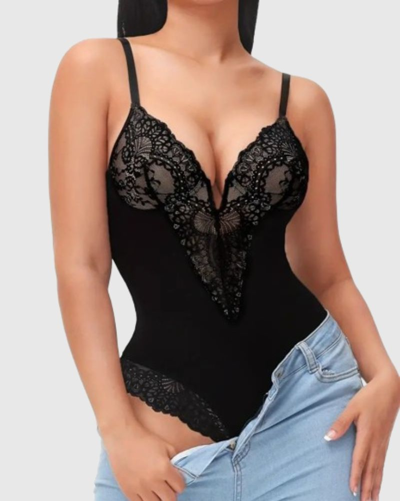 Body de Encaje Sexy con Escote Profundo en V